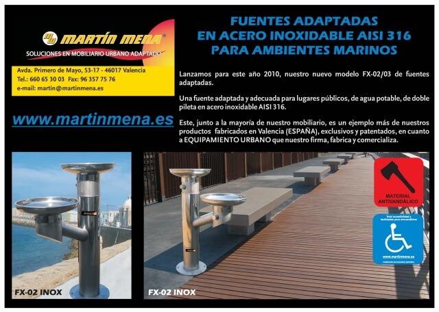 Drinking Fountain in stainless steel AISI 316 for marine or contaminated environments